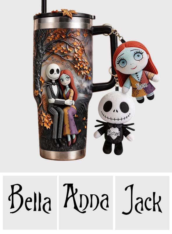 Personalized Nightmare Tumbler with Plush Charms Custom Name Gift for Couple Tumbler With Plush Charm GradoCreations