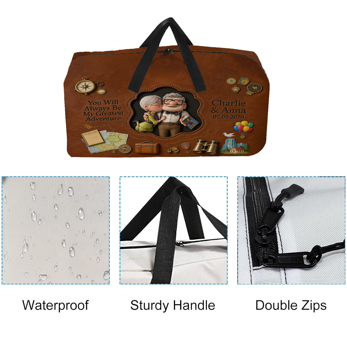 Personalized Couple Duffle Bag with Custom Name Adventure Gift Duffle Bag GradoCreations