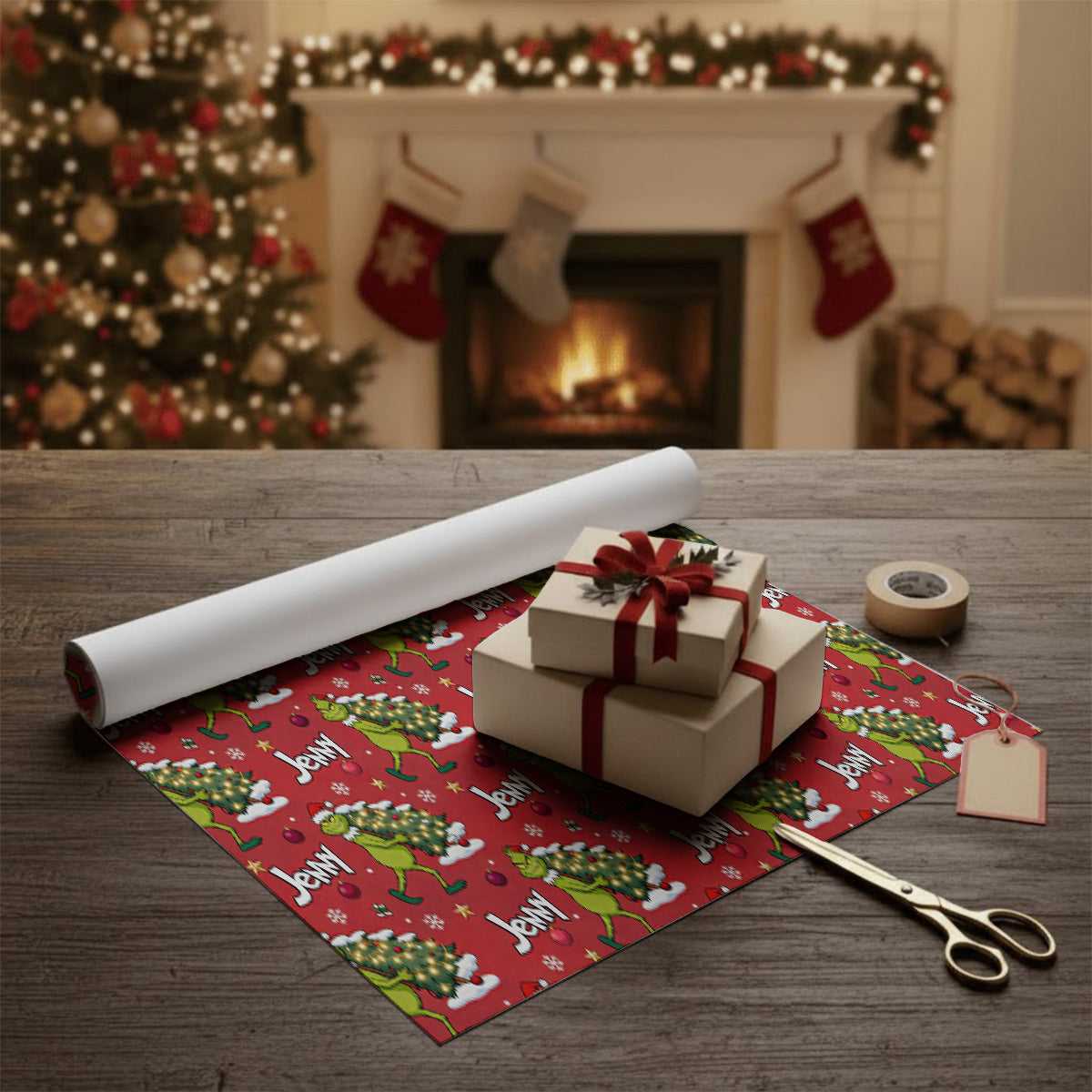 Personalized Grinchmas Wrapping Paper Custom Gift Holiday Design Wrapping Papers GradoCreations