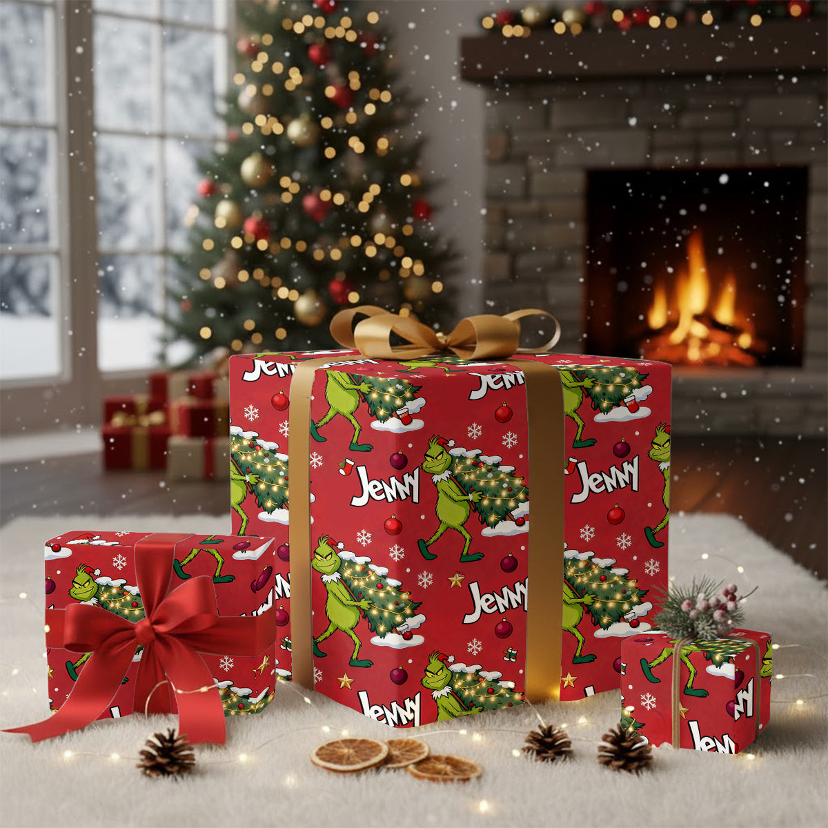 Personalized Grinchmas Wrapping Paper Custom Gift Holiday Design Wrapping Papers GradoCreations