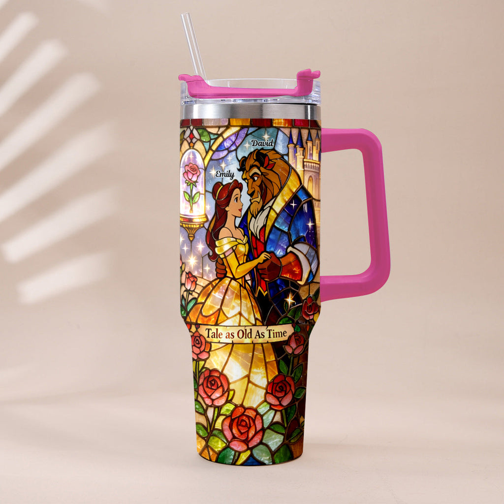 Personalized Beauty And The Beast Tumbler with Plush Charm Gift for Couples Tumbler With Plush Charm GradoCreations