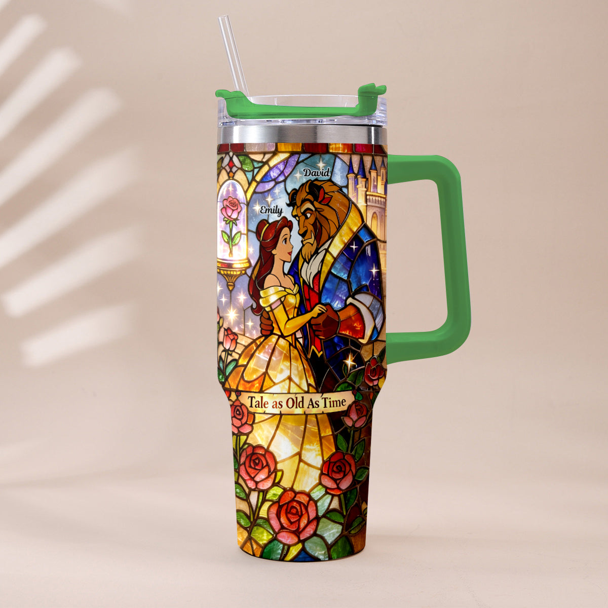 Personalized Beauty And The Beast Tumbler with Plush Charm Gift for Couples Tumbler With Plush Charm GradoCreations