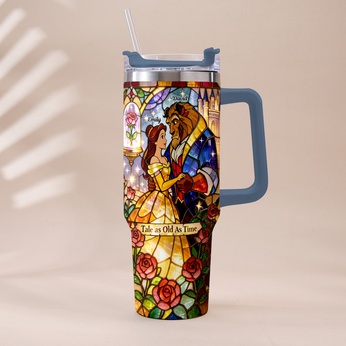 Personalized Beauty And The Beast Tumbler with Plush Charm Gift for Couples Tumbler With Plush Charm GradoCreations