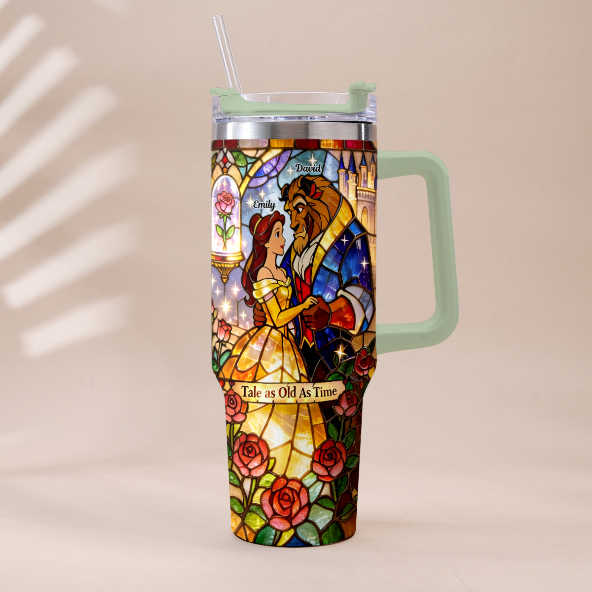 Personalized Beauty And The Beast Tumbler with Plush Charm Gift for Couples Tumbler With Plush Charm GradoCreations