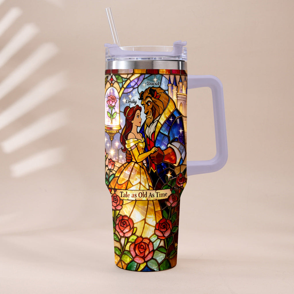 Personalized Beauty And The Beast Tumbler with Plush Charm Gift for Couples Tumbler With Plush Charm GradoCreations