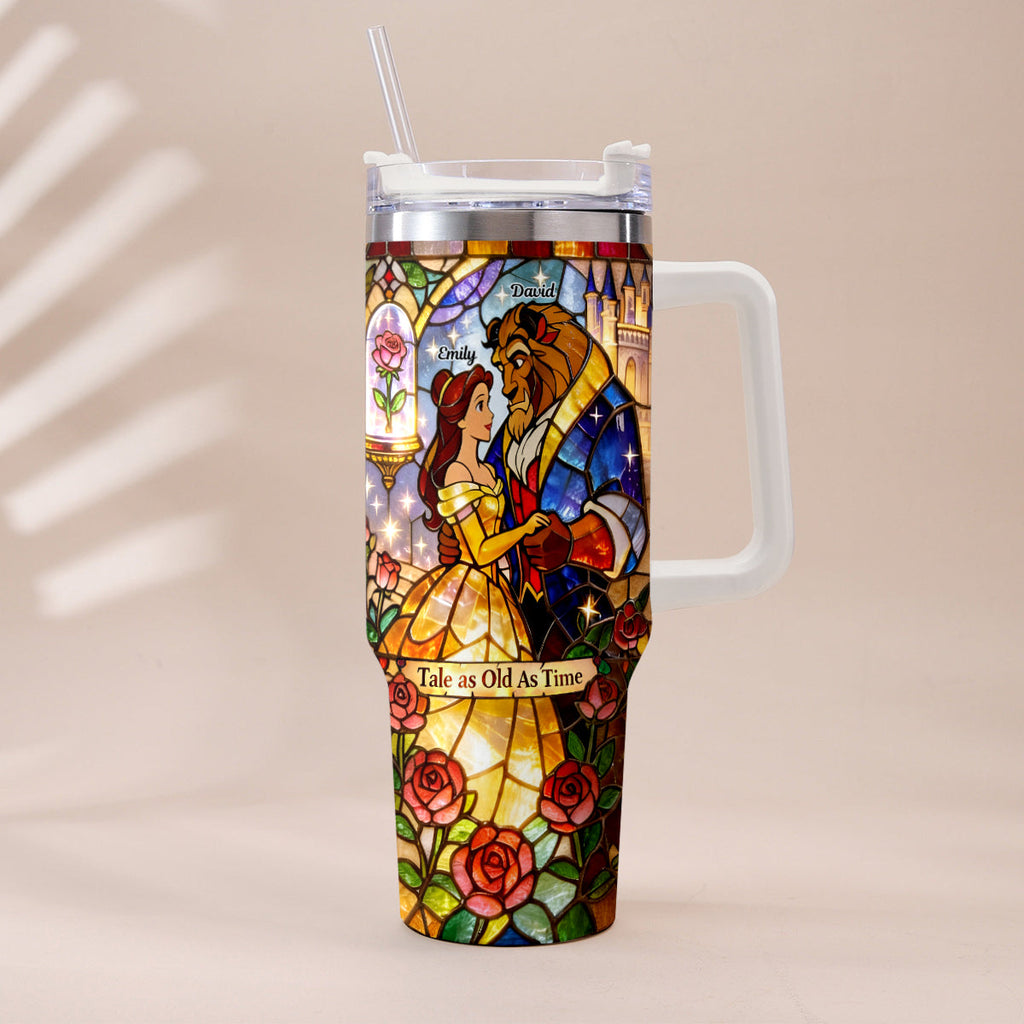 Personalized Beauty And The Beast Tumbler with Plush Charm Gift for Couples Tumbler With Plush Charm GradoCreations