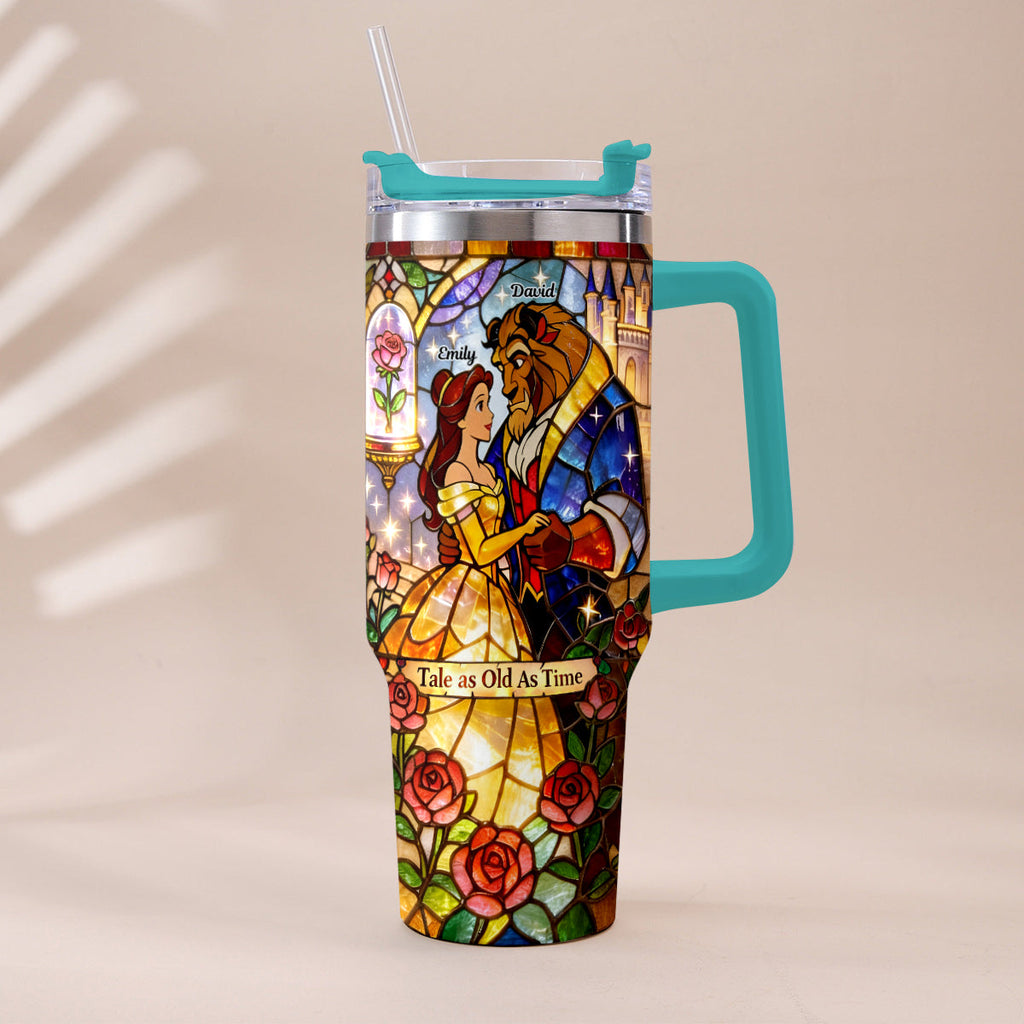Personalized Beauty And The Beast Tumbler with Plush Charm Gift for Couples Tumbler With Plush Charm GradoCreations