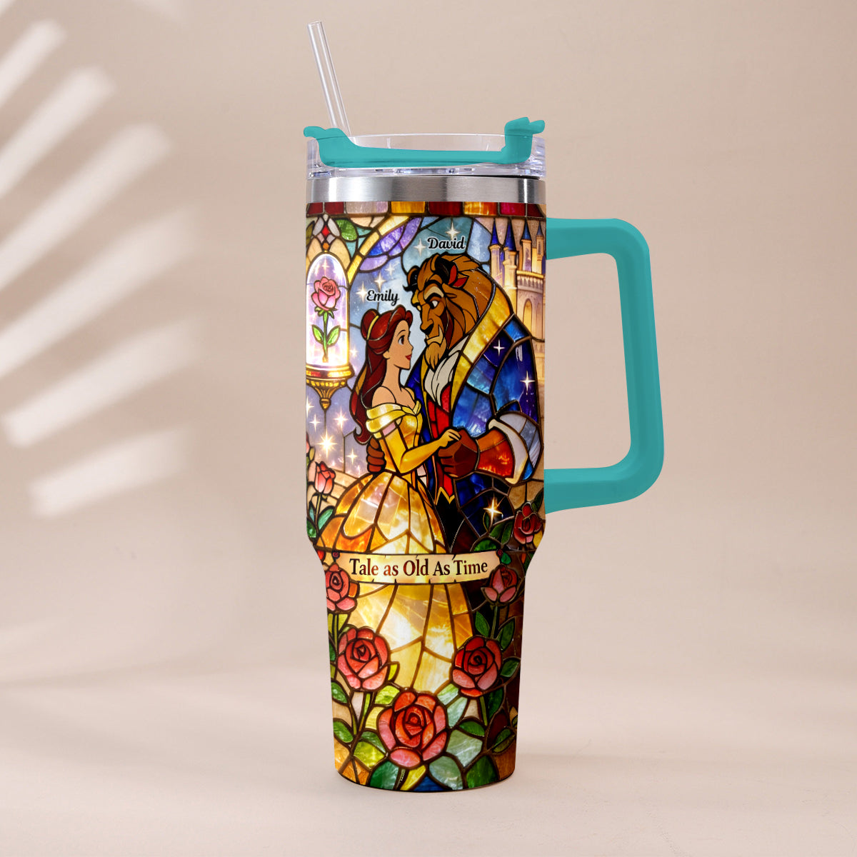 Personalized Beauty And The Beast Tumbler with Plush Charm Gift for Couples Tumbler With Plush Charm GradoCreations
