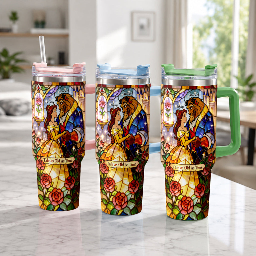 Personalized Beauty And The Beast Tumbler with Plush Charm Gift for Couples Tumbler With Plush Charm GradoCreations
