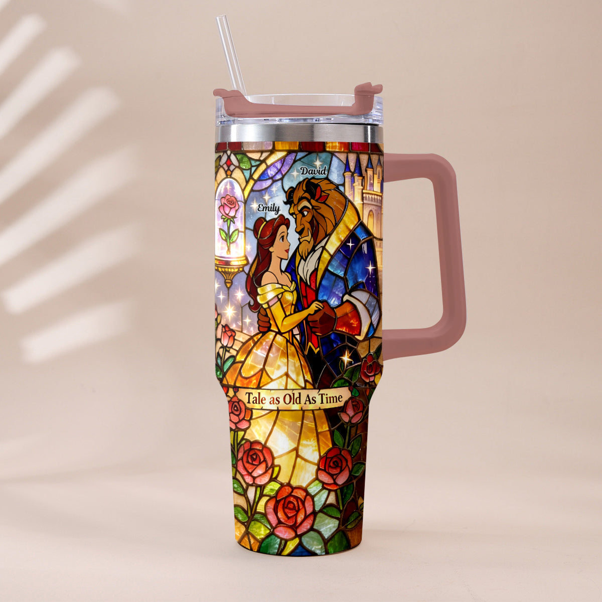 Personalized Beauty And The Beast Tumbler with Plush Charm Gift for Couples Tumbler With Plush Charm GradoCreations