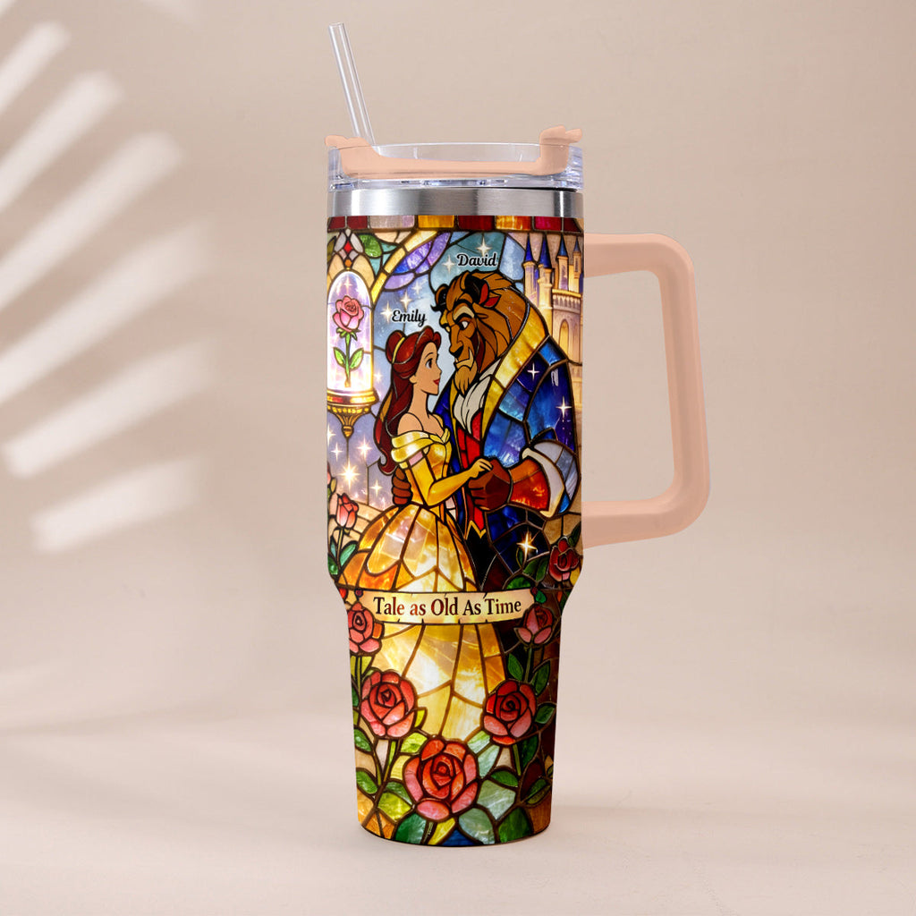Personalized Beauty And The Beast Tumbler with Plush Charm Gift for Couples Tumbler With Plush Charm GradoCreations