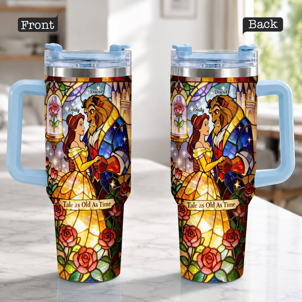 Personalized Beauty And The Beast Tumbler with Plush Charm Gift for Couples Tumbler With Plush Charm GradoCreations