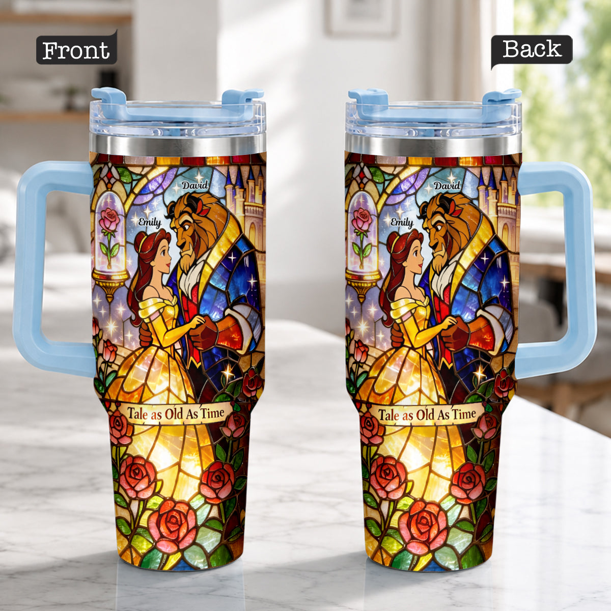 Personalized Beauty And The Beast Tumbler with Plush Charm Gift for Couples Tumbler With Plush Charm GradoCreations