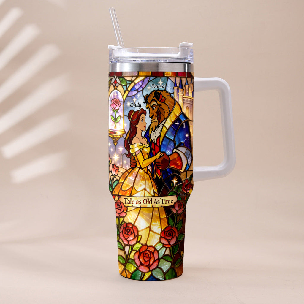 Personalized Beauty And The Beast Tumbler with Plush Charm Gift for Couples Tumbler With Plush Charm GradoCreations
