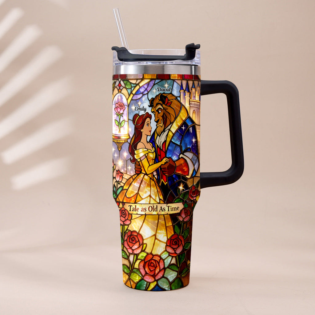 Personalized Beauty And The Beast Tumbler with Plush Charm Gift for Couples Tumbler With Plush Charm GradoCreations