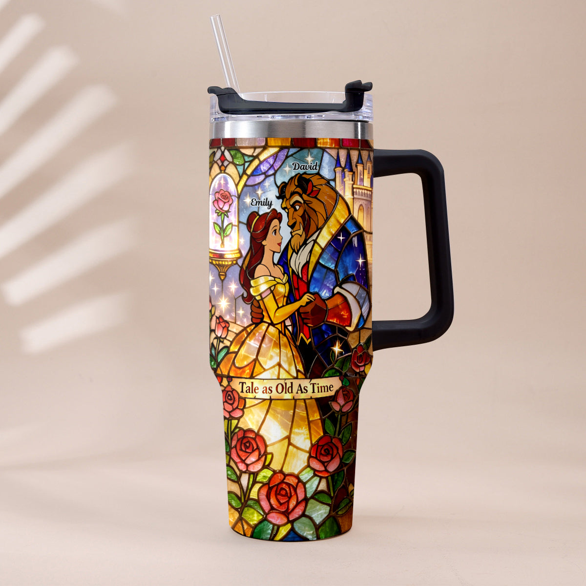 Personalized Beauty And The Beast Tumbler with Plush Charm Gift for Couples Tumbler With Plush Charm GradoCreations
