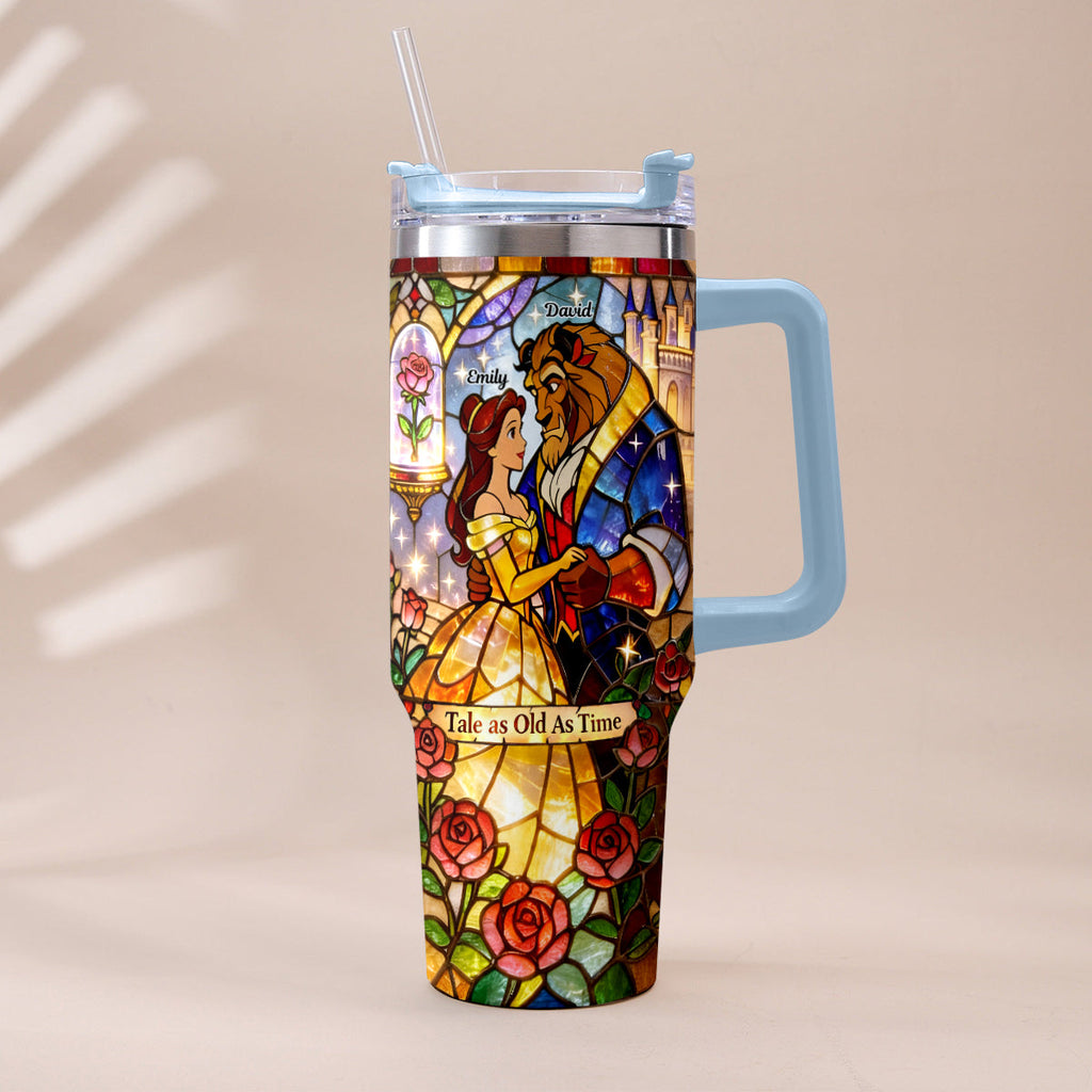 Personalized Beauty And The Beast Tumbler with Plush Charm Gift for Couples Tumbler With Plush Charm GradoCreations