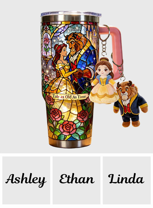 Personalized Beauty And The Beast Tumbler with Plush Charm Gift for Couples Tumbler With Plush Charm GradoCreations