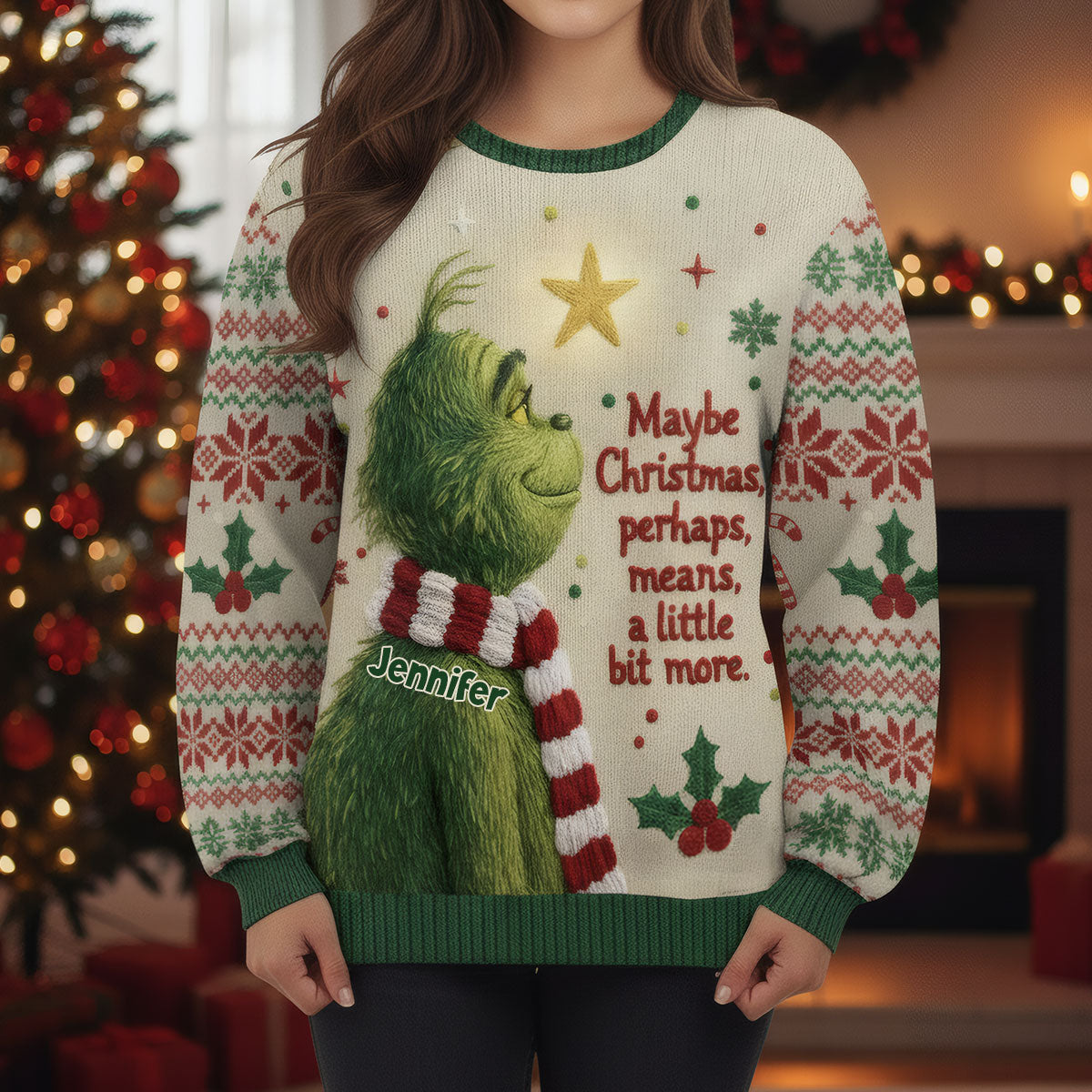 Personalized Grinch Christmas Ugly Sweater Custom Name Gift Ugly Sweater GradoCreations