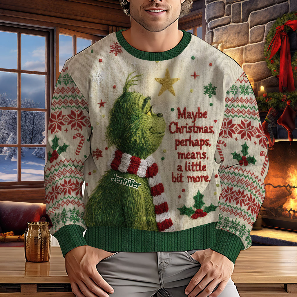 Personalized Grinch Christmas Ugly Sweater Custom Name Gift Ugly Sweater GradoCreations