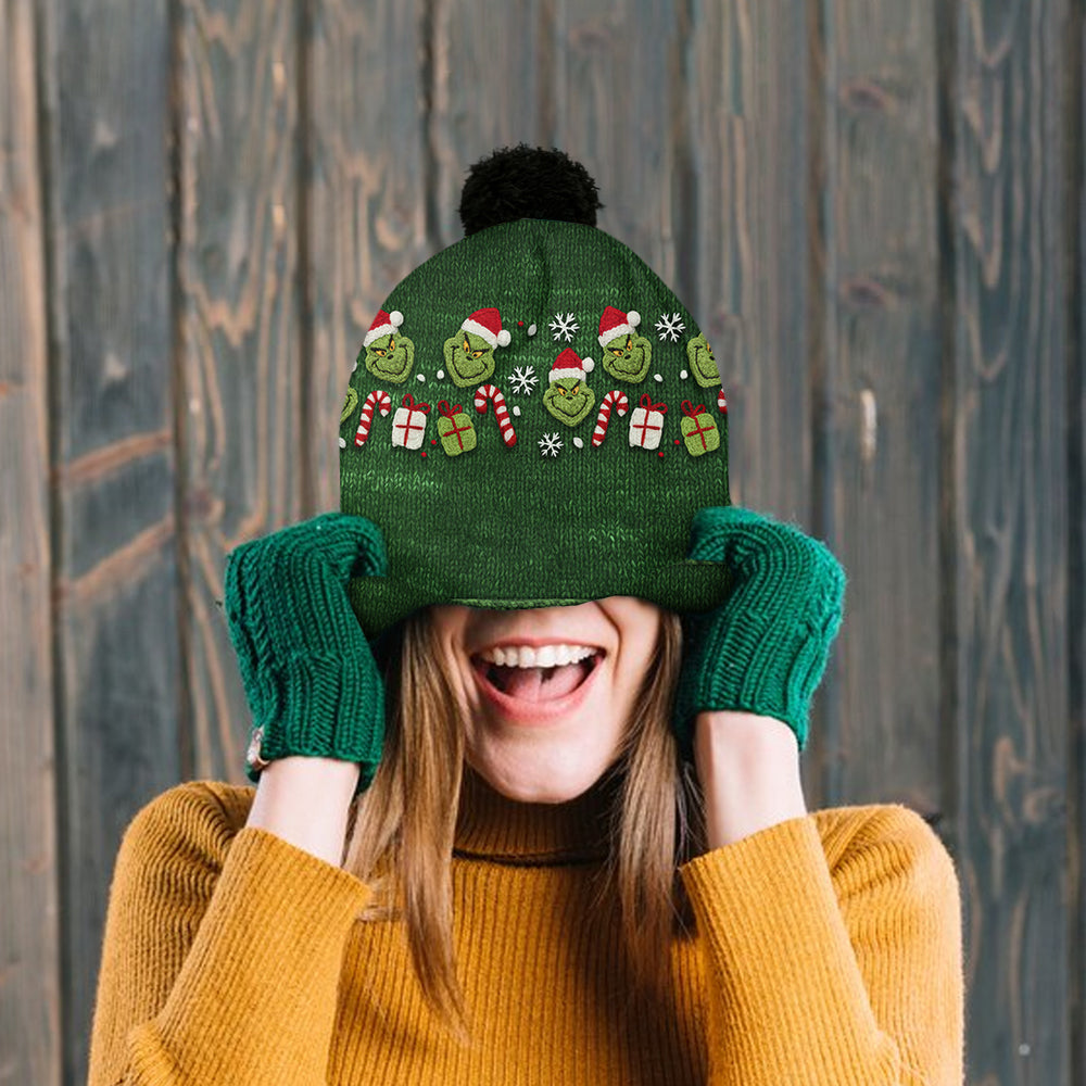 Personalized Green Grinch Beanie Hat Custom Name Gift for Christmas Beanie Hat GradoCreations