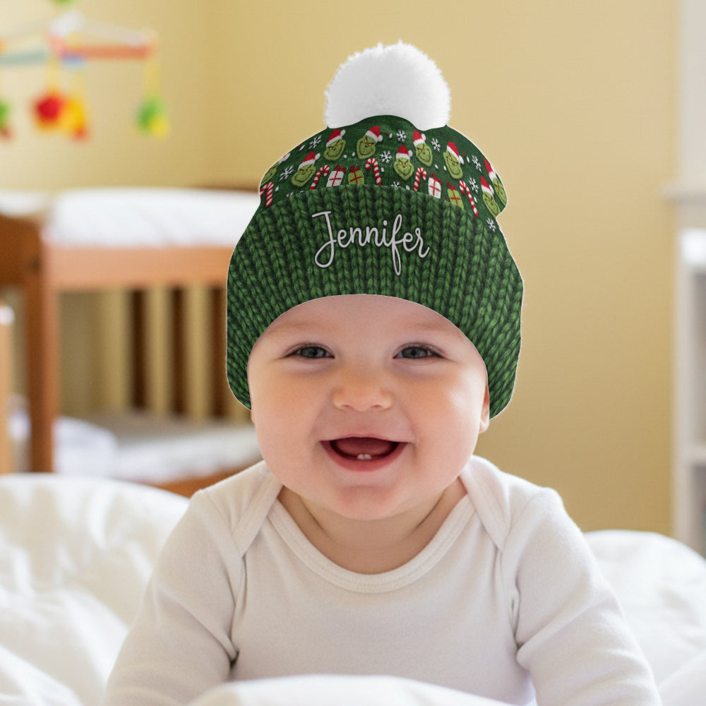 Personalized Green Grinch Beanie Hat Custom Name Gift for Christmas Beanie Hat GradoCreations