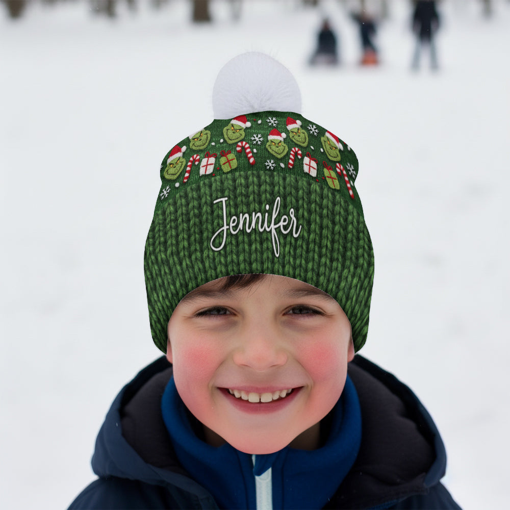 Personalized Green Grinch Beanie Hat Custom Name Gift for Christmas Beanie Hat GradoCreations