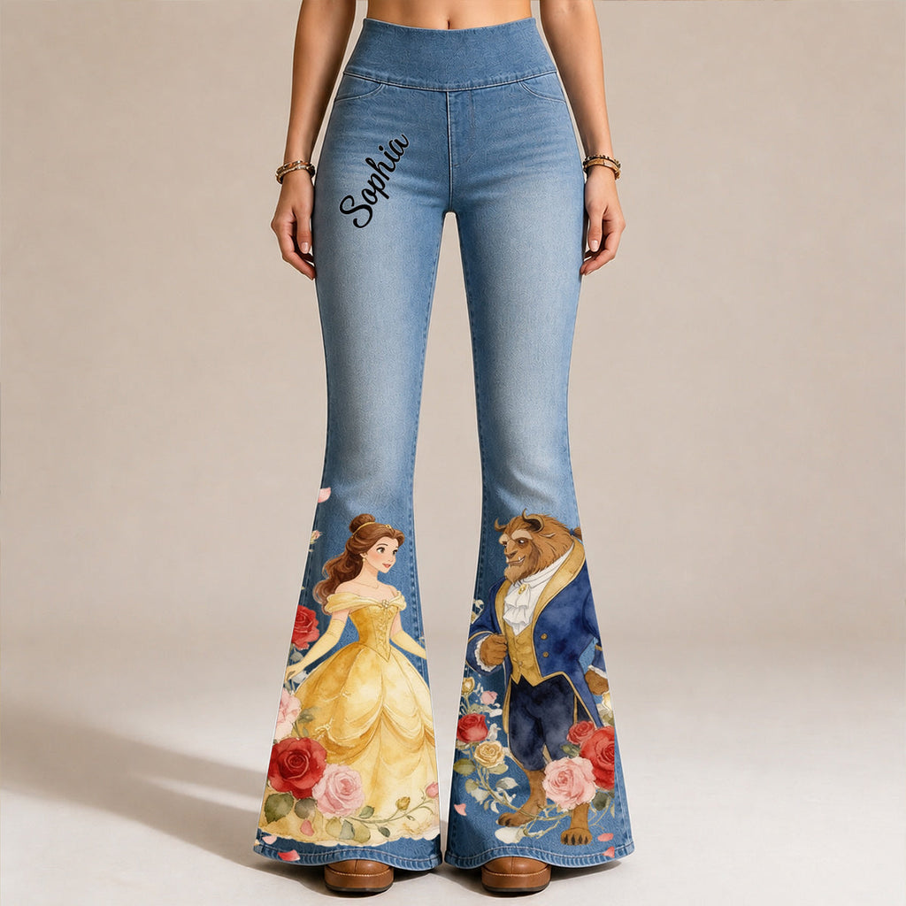 Personalized Beauty and the Beast Flare Leggings for Women Flare Leggings GradoCreations