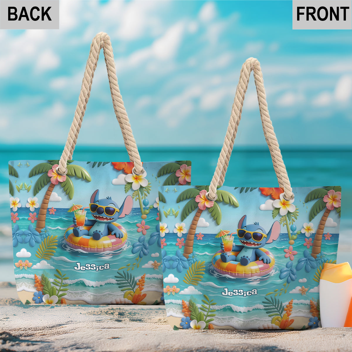 Personalized Beach Bag with Plush Keychain for Girls - Summer Vibes Beach Bag With Plush Charm GradoCreations