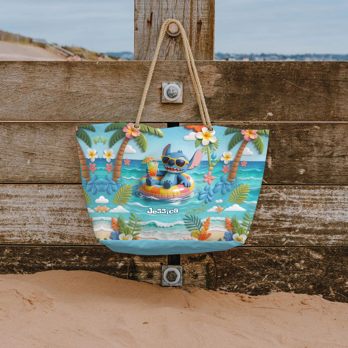 Personalized Beach Bag with Plush Keychain for Girls - Summer Vibes Beach Bag With Plush Charm GradoCreations