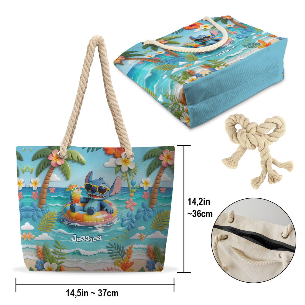 Personalized Beach Bag with Plush Keychain for Girls - Summer Vibes Beach Bag With Plush Charm GradoCreations