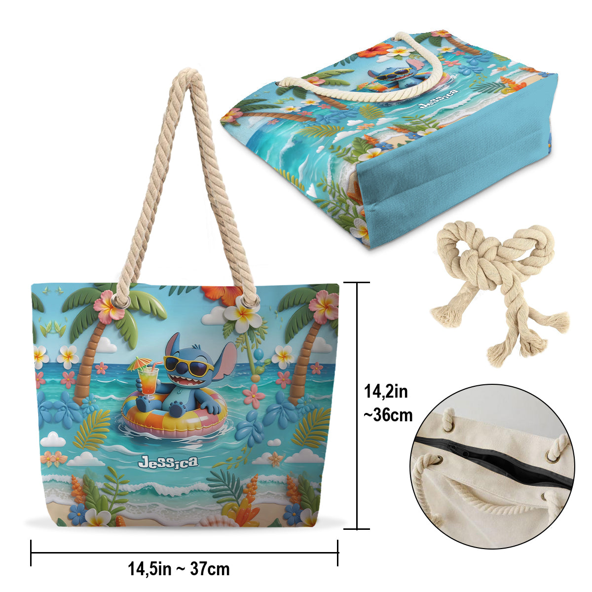 Personalized Beach Bag with Plush Keychain for Girls - Summer Vibes Beach Bag With Plush Charm GradoCreations