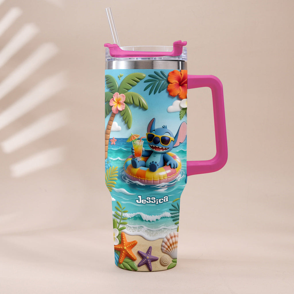 Personalized Ohana Tumbler with Plush Charm for Summer | Custom Name Gift Tumbler With Plush Charm GradoCreations
