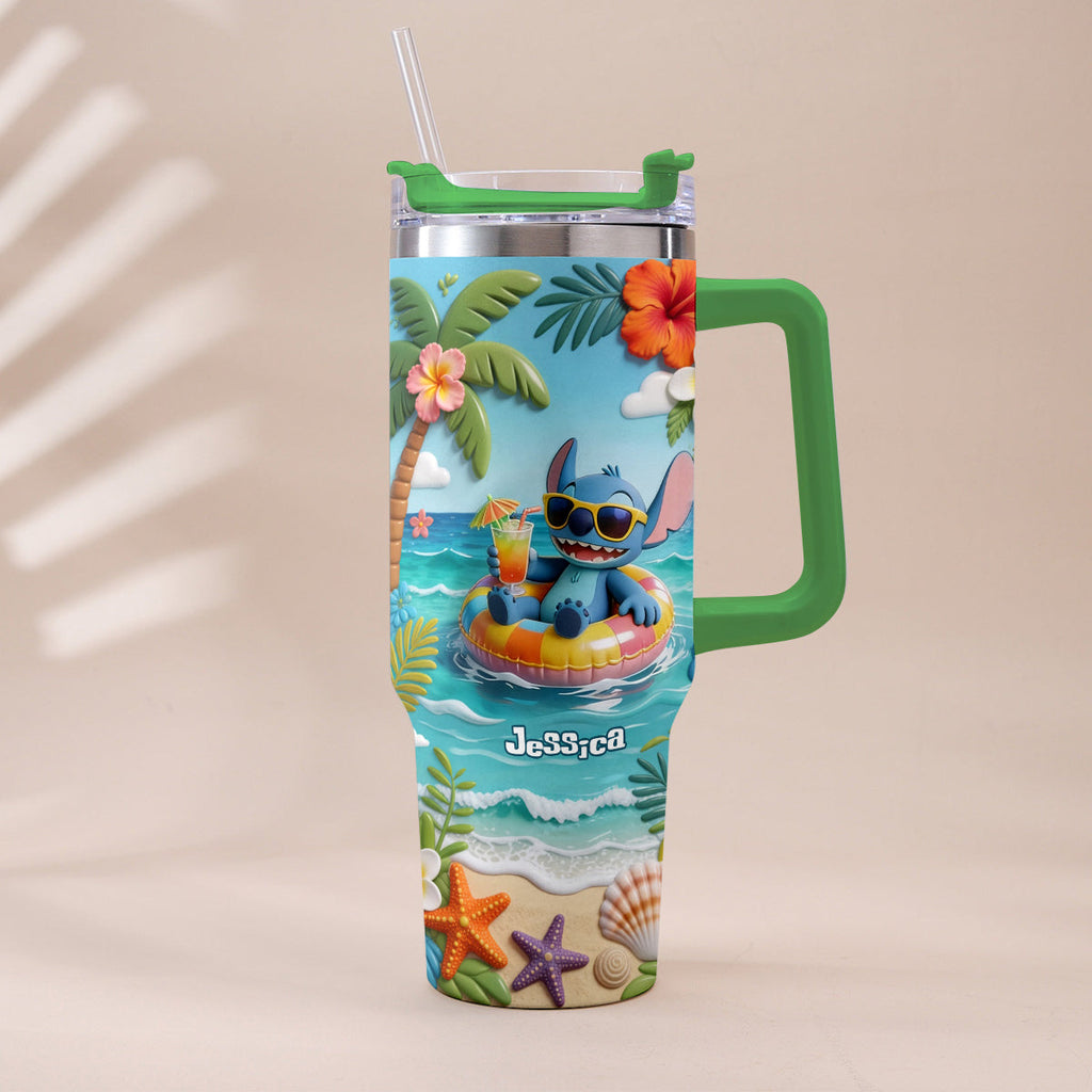 Personalized Ohana Tumbler with Plush Charm for Summer | Custom Name Gift Tumbler With Plush Charm GradoCreations