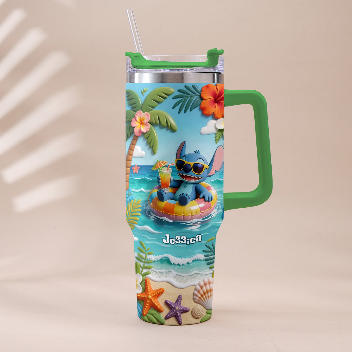 Personalized Ohana Tumbler with Plush Charm for Summer | Custom Name Gift Tumbler With Plush Charm GradoCreations