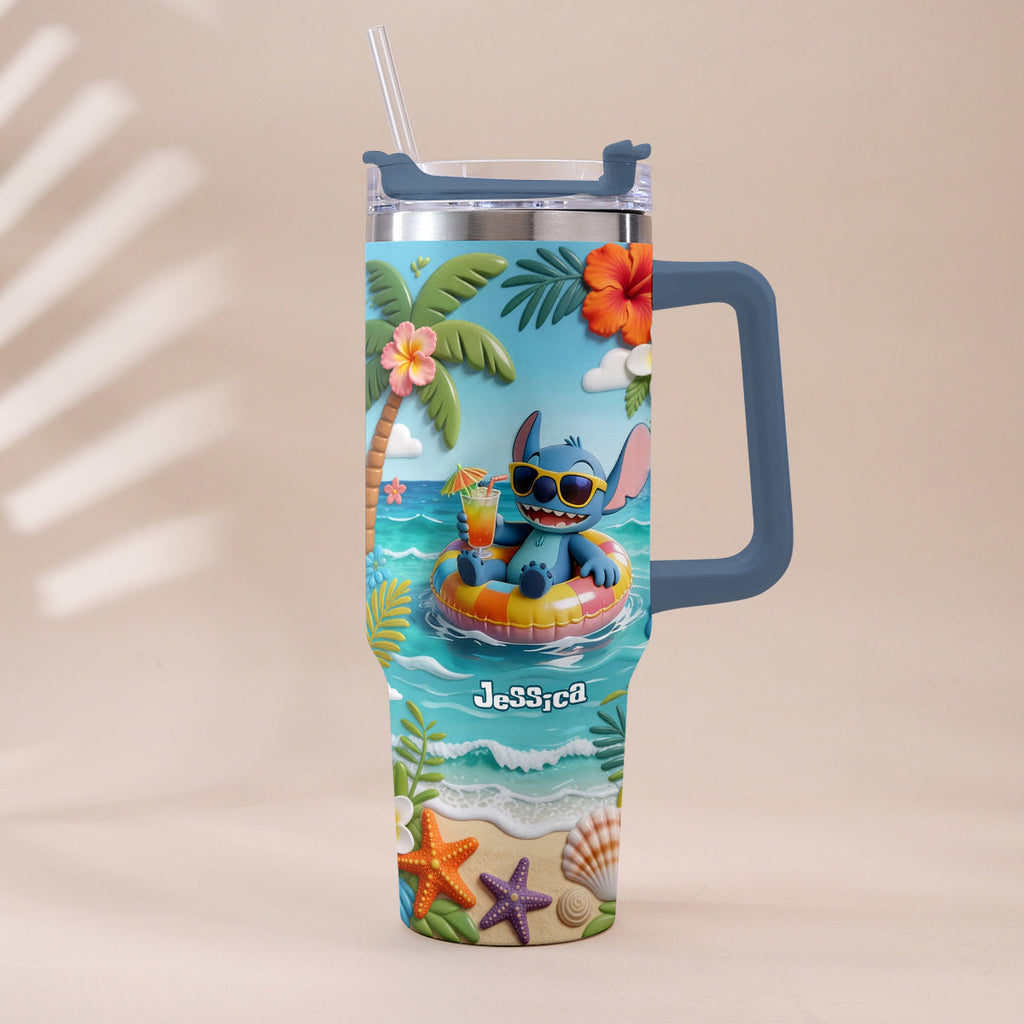 Personalized Ohana Tumbler with Plush Charm for Summer | Custom Name Gift Tumbler With Plush Charm GradoCreations