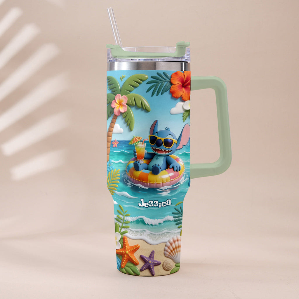 Personalized Ohana Tumbler with Plush Charm for Summer | Custom Name Gift Tumbler With Plush Charm GradoCreations
