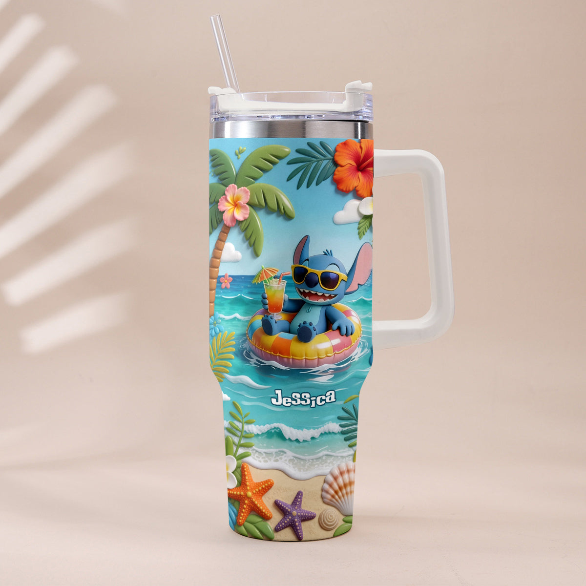 Personalized Ohana Tumbler with Plush Charm for Summer | Custom Name Gift Tumbler With Plush Charm GradoCreations