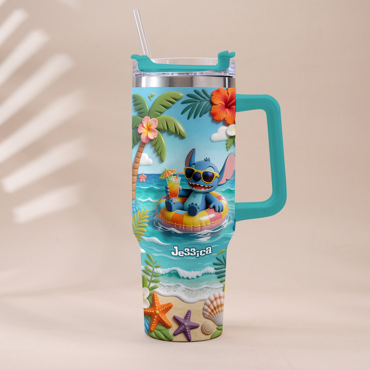 Personalized Ohana Tumbler with Plush Charm for Summer | Custom Name Gift Tumbler With Plush Charm GradoCreations