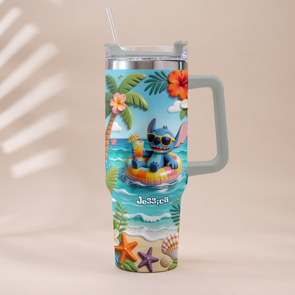 Personalized Ohana Tumbler with Plush Charm for Summer | Custom Name Gift Tumbler With Plush Charm GradoCreations