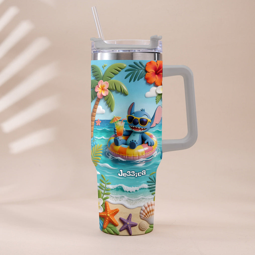 Personalized Ohana Tumbler with Plush Charm for Summer | Custom Name Gift Tumbler With Plush Charm GradoCreations