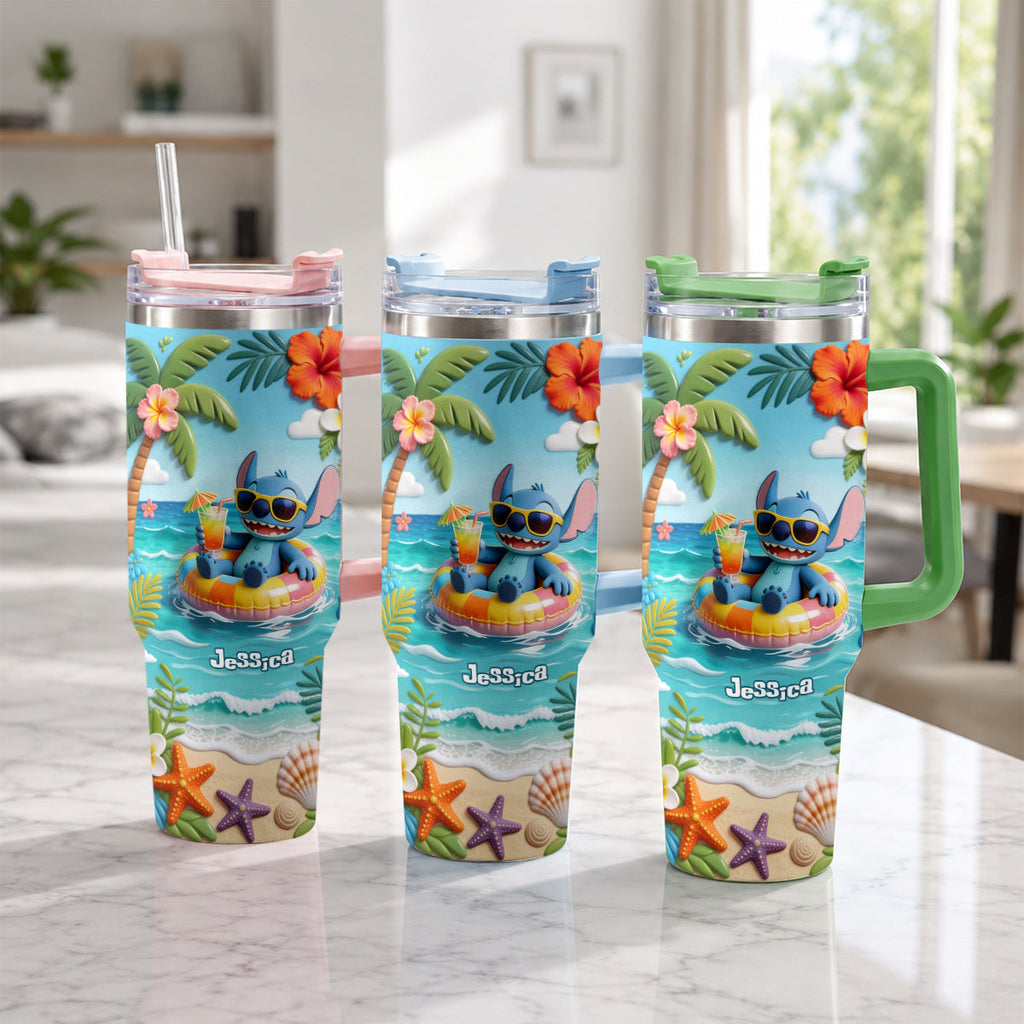 Personalized Ohana Tumbler with Plush Charm for Summer | Custom Name Gift Tumbler With Plush Charm GradoCreations