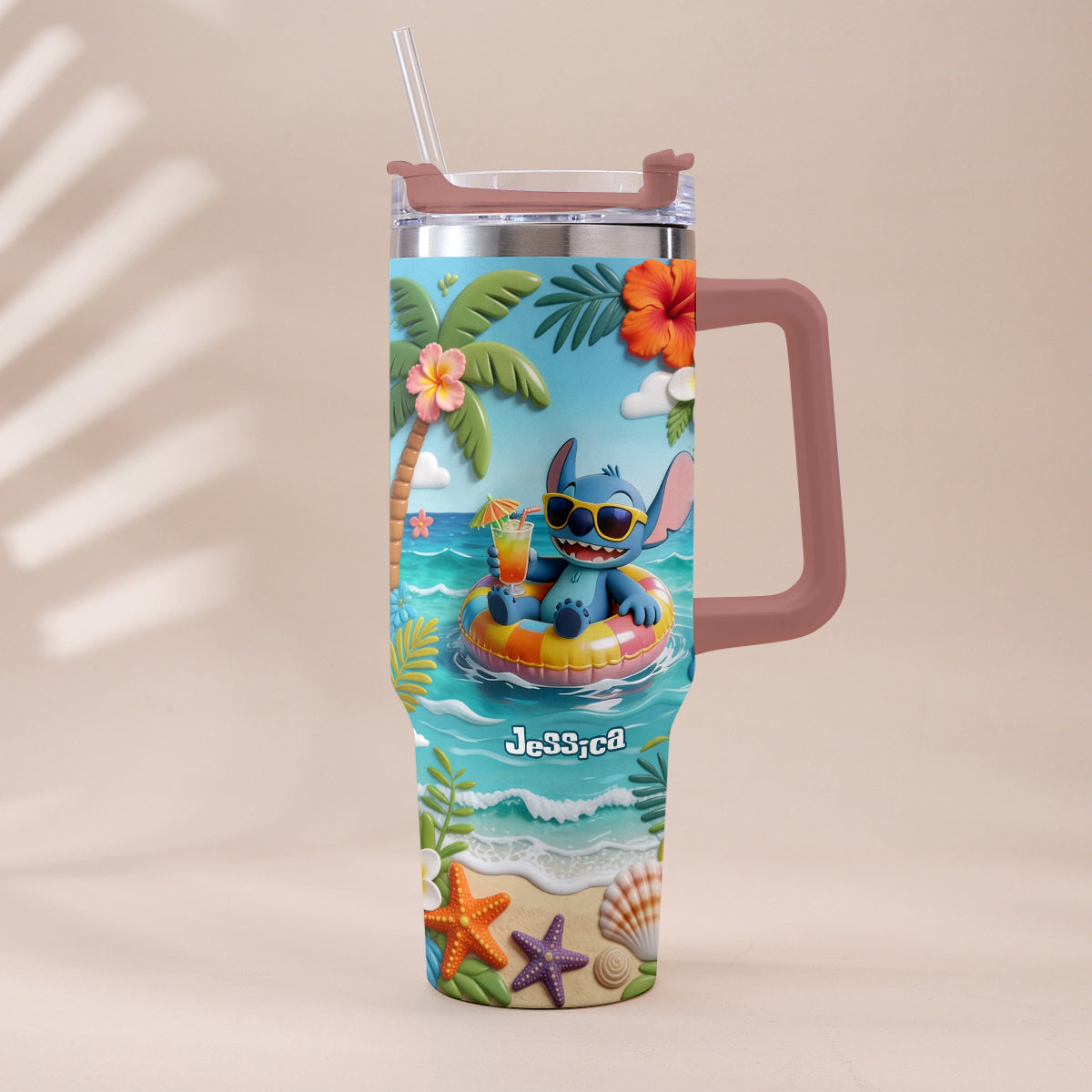 Personalized Ohana Tumbler with Plush Charm for Summer | Custom Name Gift Tumbler With Plush Charm GradoCreations