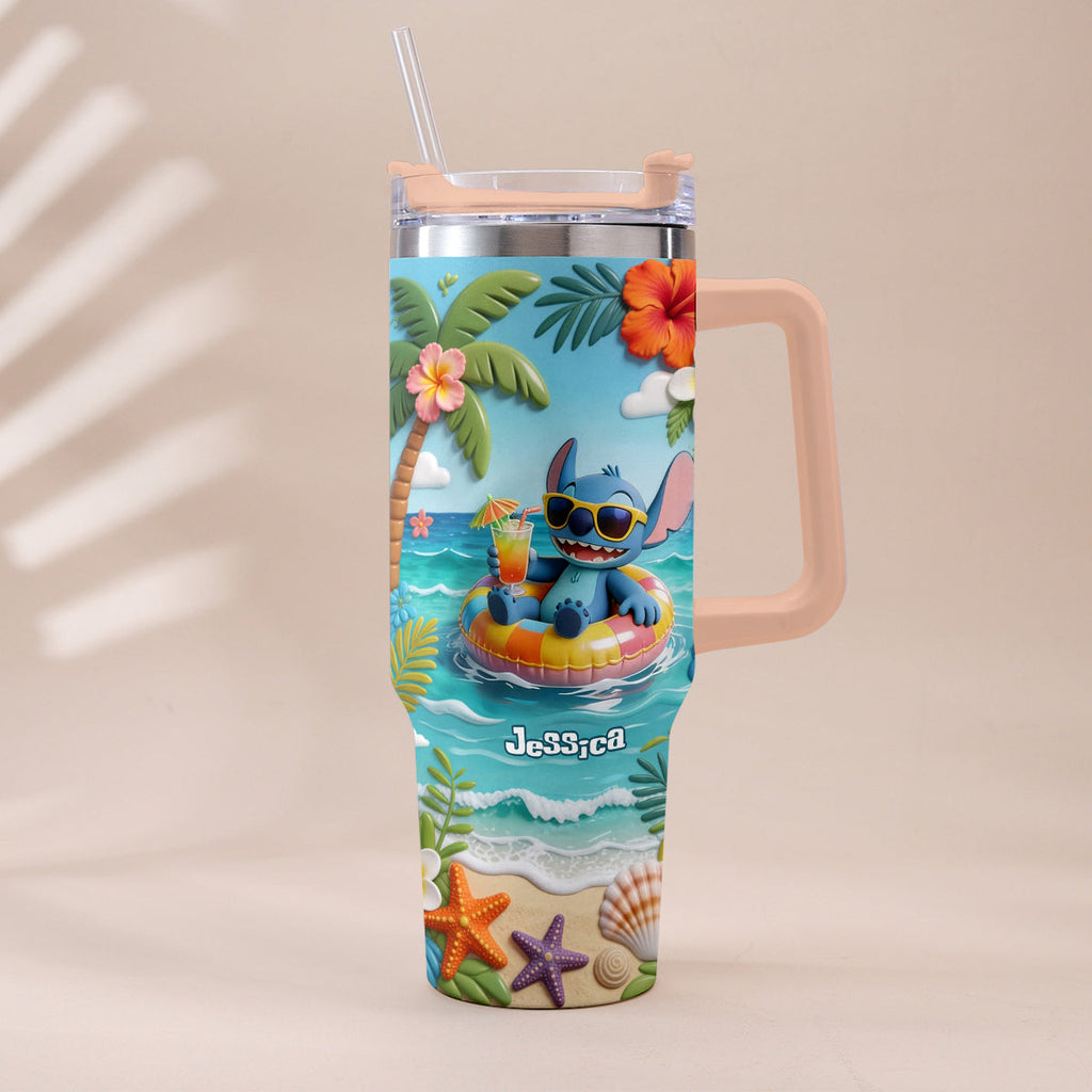 Personalized Ohana Tumbler with Plush Charm for Summer | Custom Name Gift Tumbler With Plush Charm GradoCreations