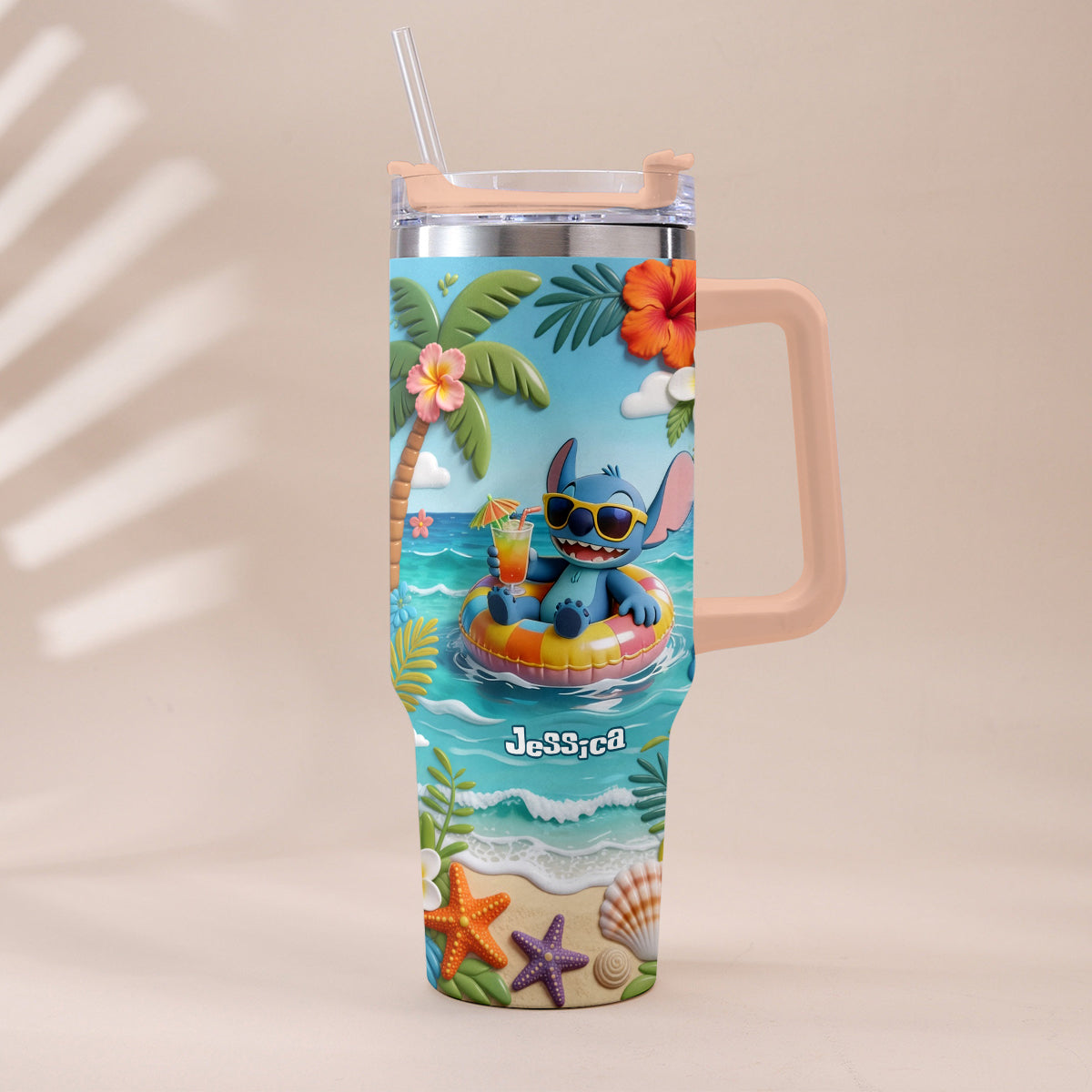 Personalized Ohana Tumbler with Plush Charm for Summer | Custom Name Gift Tumbler With Plush Charm GradoCreations