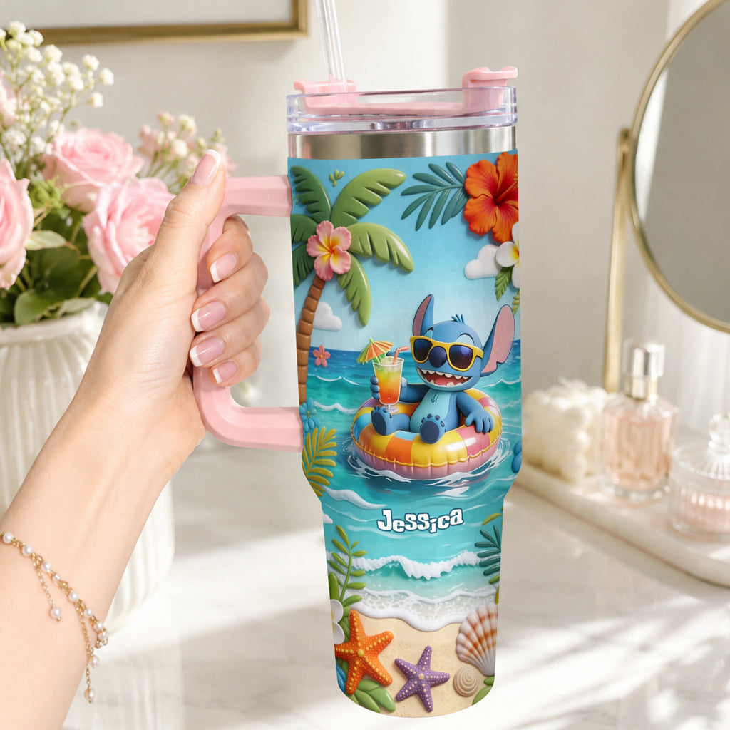 Personalized Ohana Tumbler with Plush Charm for Summer | Custom Name Gift Tumbler With Plush Charm GradoCreations