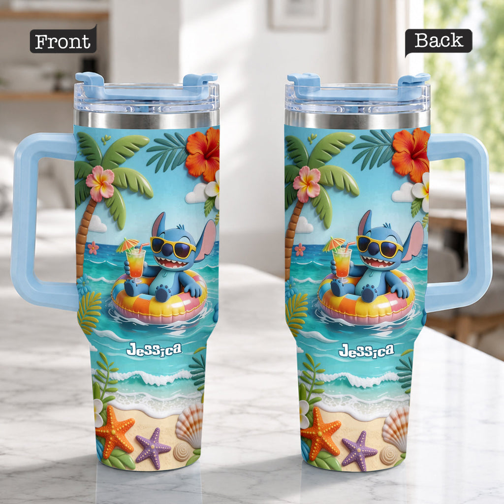 Personalized Ohana Tumbler with Plush Charm for Summer | Custom Name Gift Tumbler With Plush Charm GradoCreations
