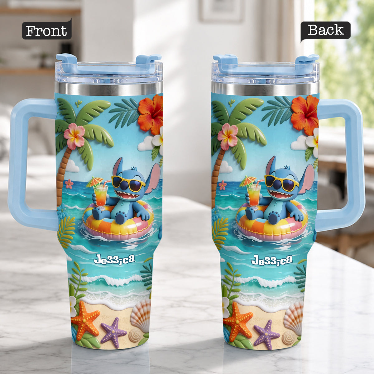 Personalized Ohana Tumbler with Plush Charm for Summer | Custom Name Gift Tumbler With Plush Charm GradoCreations