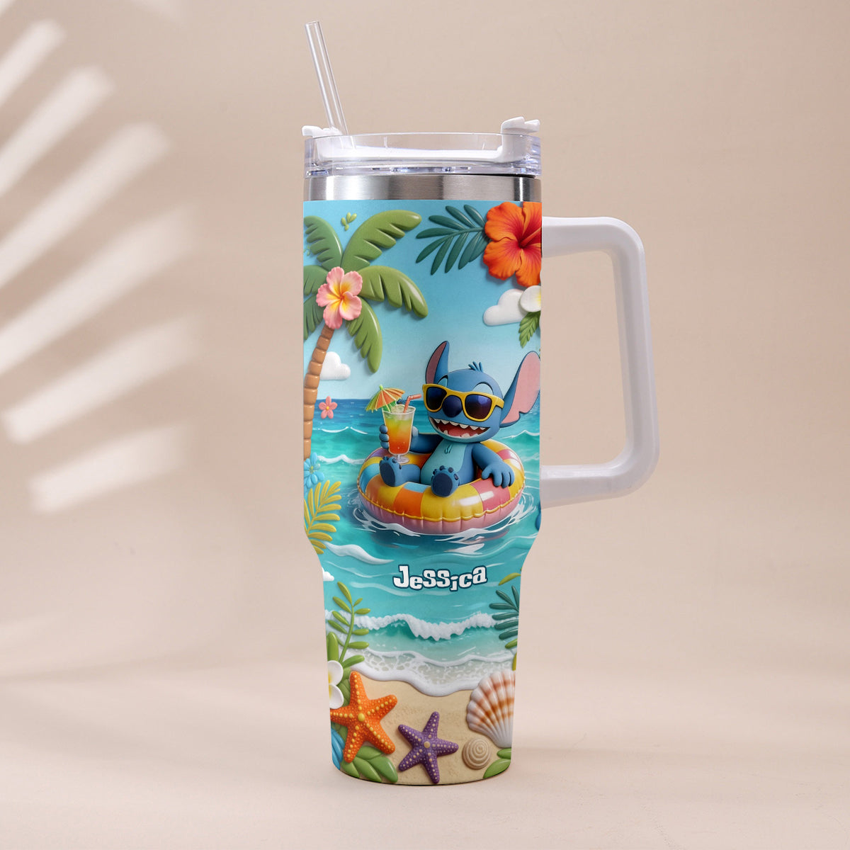 Personalized Ohana Tumbler with Plush Charm for Summer | Custom Name Gift Tumbler With Plush Charm GradoCreations