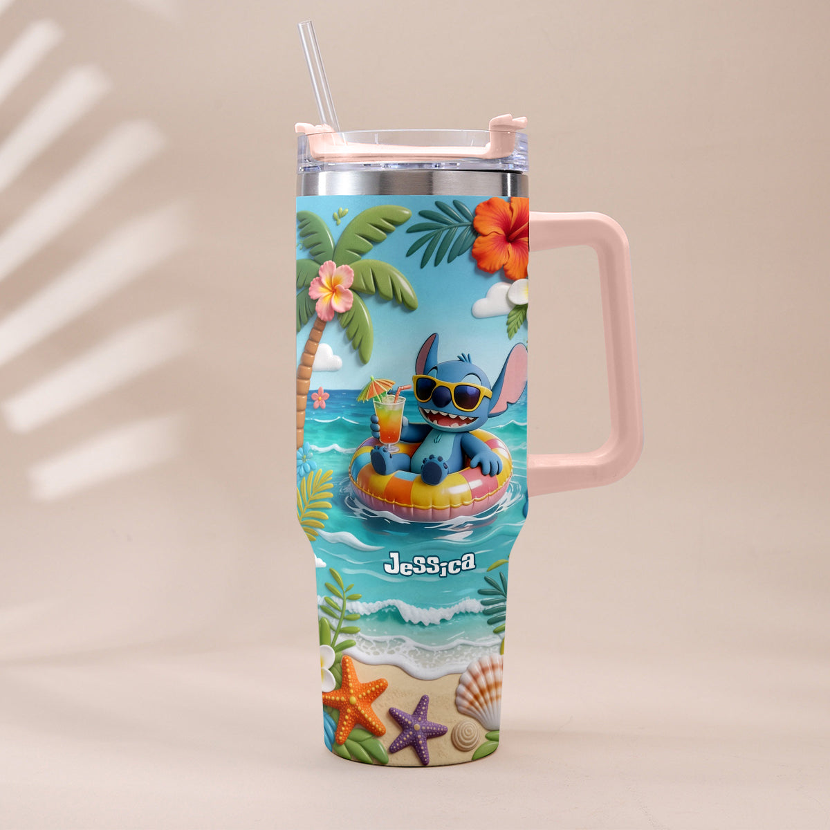 Personalized Ohana Tumbler with Plush Charm for Summer | Custom Name Gift Tumbler With Plush Charm GradoCreations